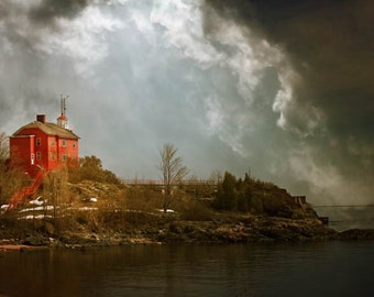 Storm photograph, lighthouse, home decor, Gallery Wrap Fine Art Photograph