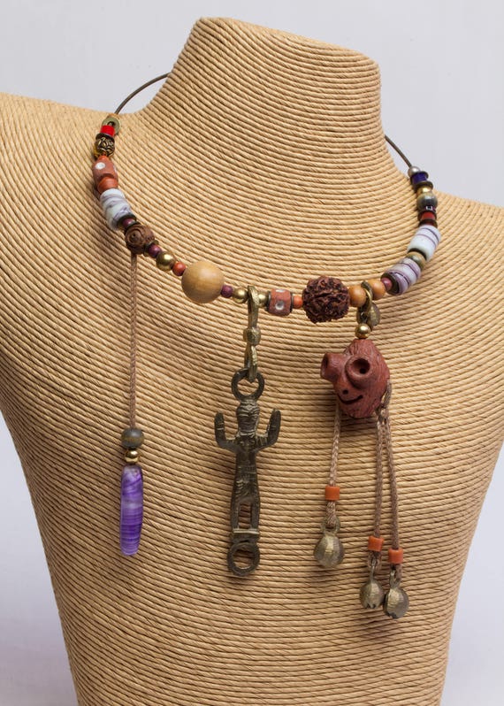 Rare Vintage Mexican Folk Art Charm Necklace Lucky