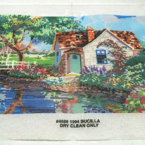 Rare Bucilla Shepherds Cottage Needlepoint Kit 16 x 12 Shabby Romantic English Chic French Farmhouse Picture Wall Decor 1994 Erin Dertner