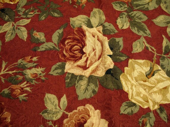 Vintage Cotton Fabric 1960/'s Floral Yellow Avocado Green Brown Roses Flowers