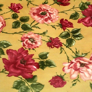 Vintage Rose Fabric Three Yards Pink Floral Retro Material Good Condition Cottage Romantic French Country Flowers