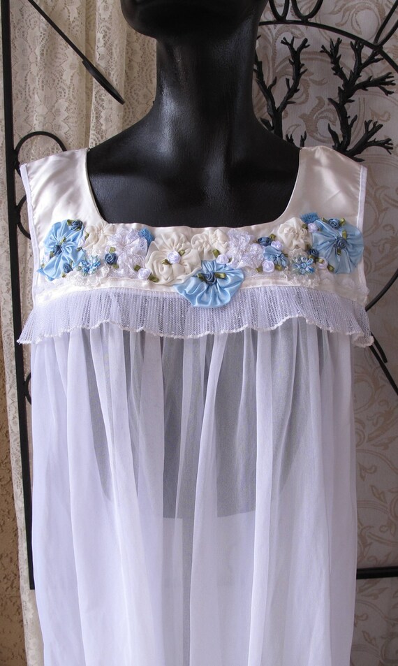 Upcycled Gown Dress Vintage White Blue Size Medium Boho | Etsy