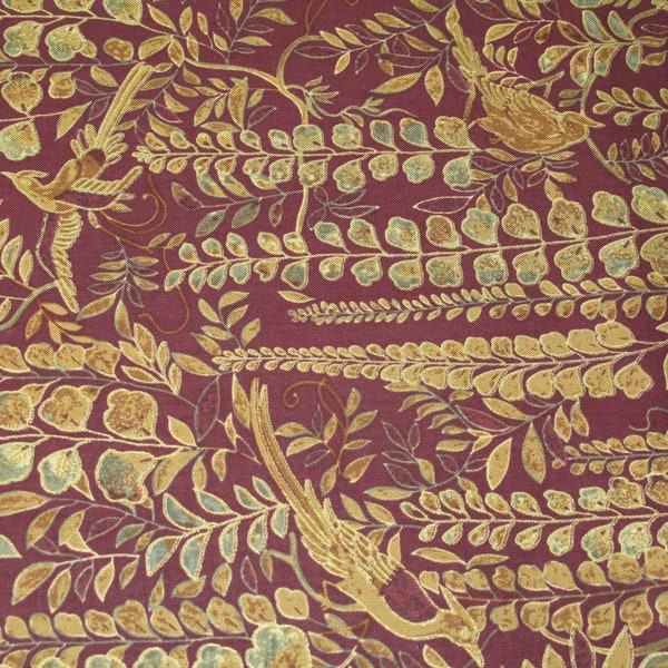 Bird Leaves Plants Fabric Folage Mikado Deborah Edwards Northcott Gold Green Burgandy Fashion Decorating