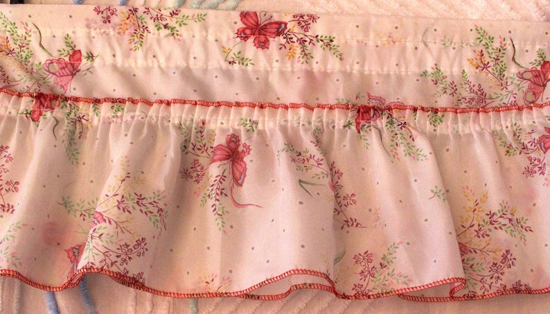 Vintage Pink Butterfly Ruffled Valance Shabby Curtain One 46 x 10.5 Retro Cottage Chic Farmhouse Decorating Decor Romantic Country