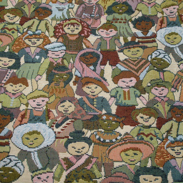 Heavy Tapestry Fabric Vintage Children Of The World 3 Yards Long 54" Wide
