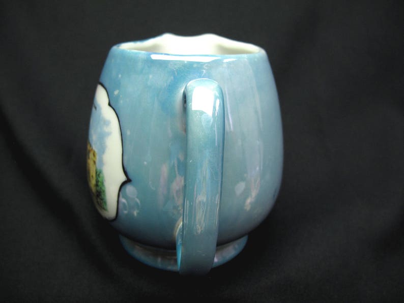 Vintage Texas Centennial 1836 Porcelain Blue Lusterware Cream Pitcher The Alamo Built 1718 San Antonio Texas Made In Japan Collectible