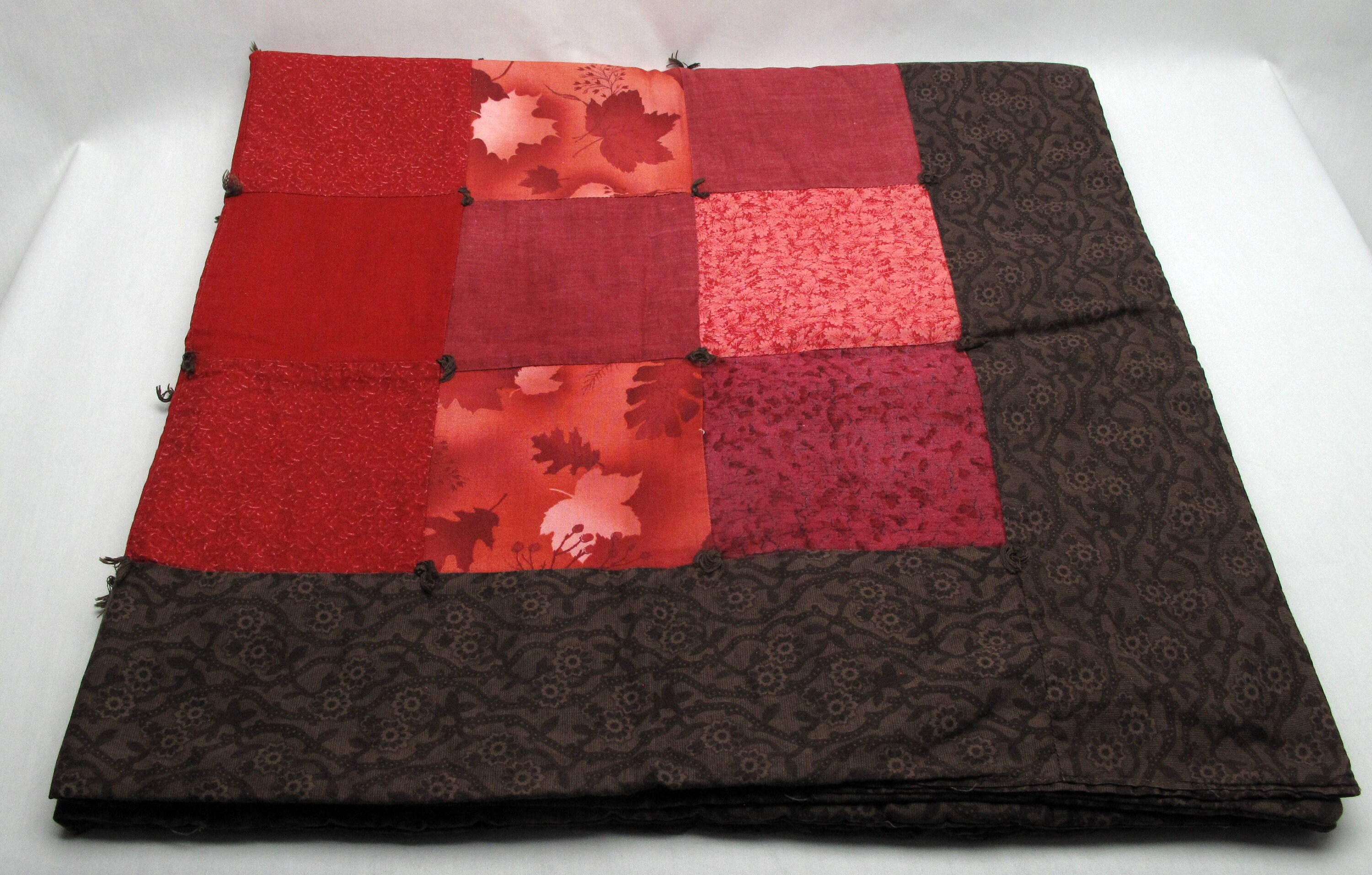 Vintage Leaf Quilt Patchwork Lap Quilted Coverlet Red Brown Etsy