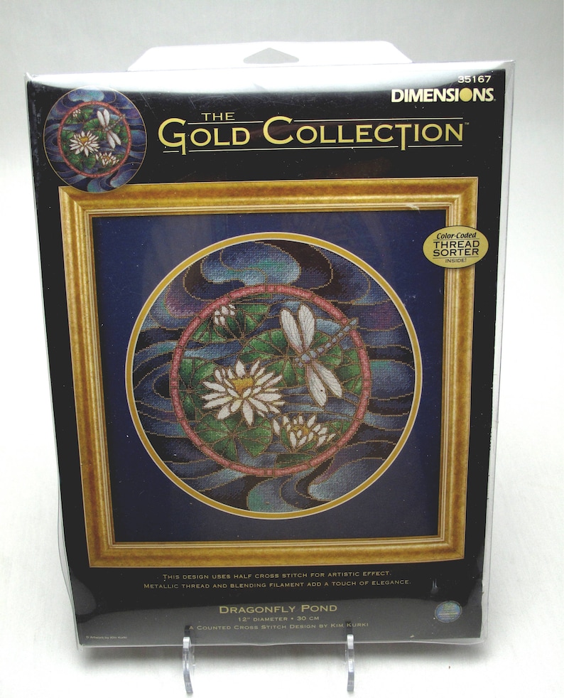 Rare Dimensions Gold Collection Dragonfly Pond 2005 Counted Cross Stitch Needlework Kit Picture Small Part Completed