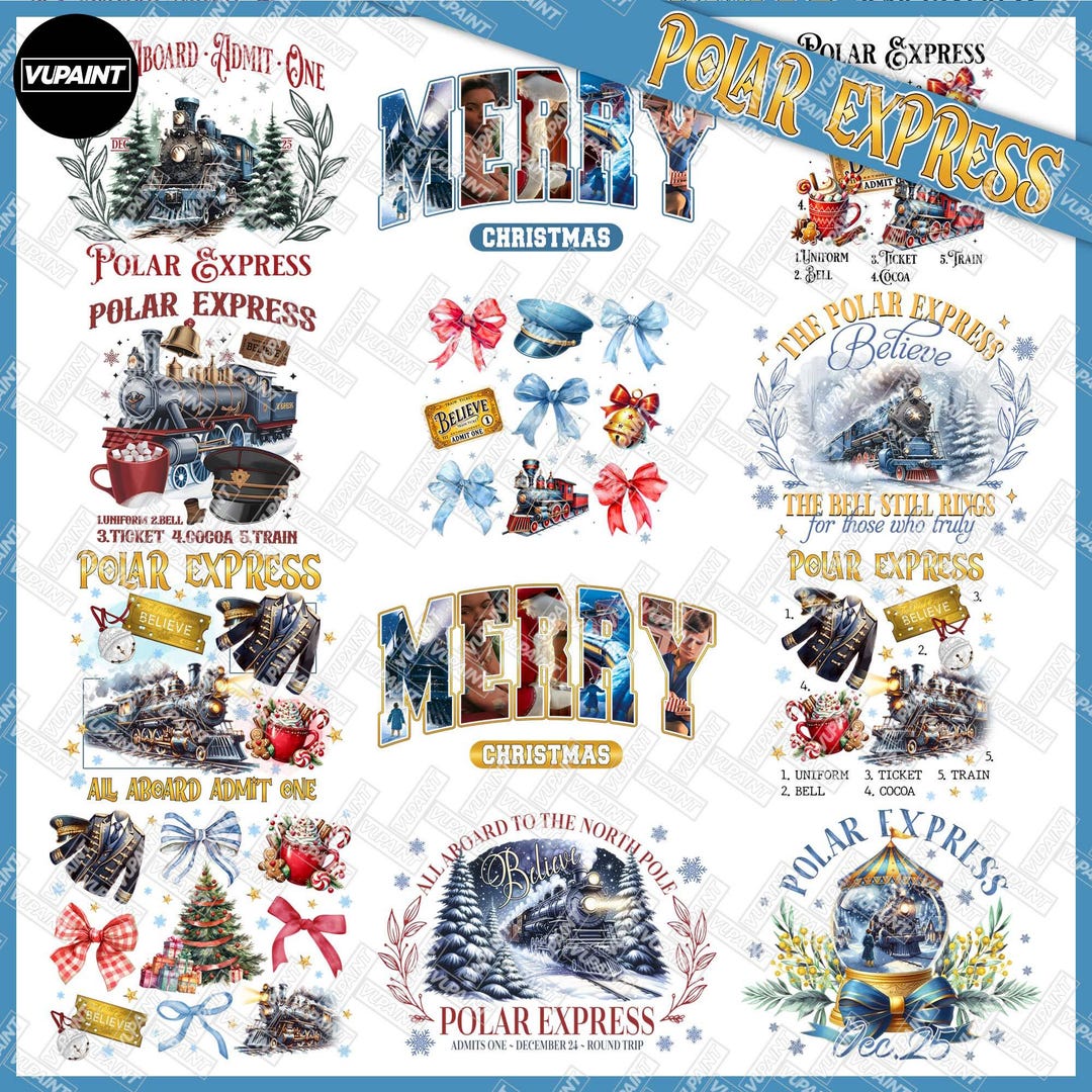 10 Christmas Train Movie Png Bundle, All Aboard Admit One Png ...
