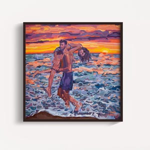 Couple Playing On The Beach At Sunset Painting by Alexis Hartog| Fine Art Print