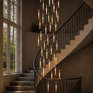 Staircase Chandelier for High Ceilings, Modern Multi Pendant Light, Luxury Entryway Foyer Lighting Fixture