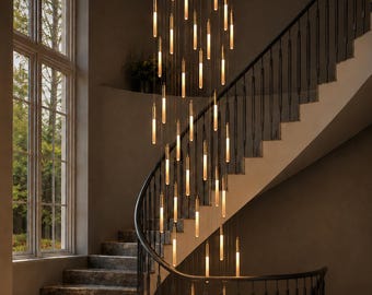 Staircase Chandelier for High Ceilings: Modern Multi Pendant Light, Luxury Entryway Foyer Lighting Fixture