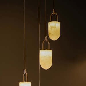 Marble Modern Luxury Staircase Light, Marble Pendant Light, Oversized Chandelier Light for High Ceiling Foyer, Natural Cluster Chandelier