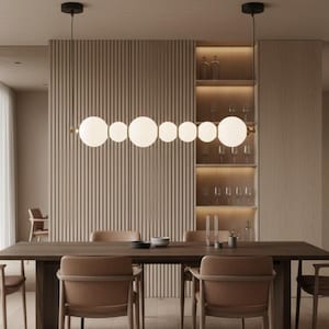 Modern Opal Glass Globe LED Chandelier: Linear Pearl Pendant Light