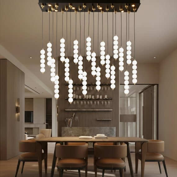 Bubble Pendant Light: 7 Unique Configurations - Custom Modern Globe Chandelier - Handmade Opal Glass Pendant Lamp for Kitchen Island