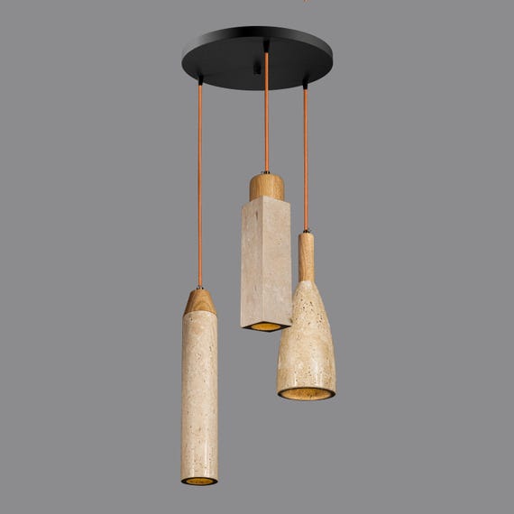 Natural Marble Pendant Light: Nordic Wabi Sabi Style, Wood Accents