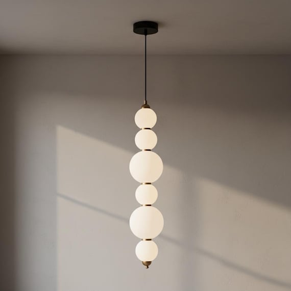 Custom Single Pendant Light: Modern Globe Pearl Drop Chandelier - Handmade Opal Glass Pendant Lamp