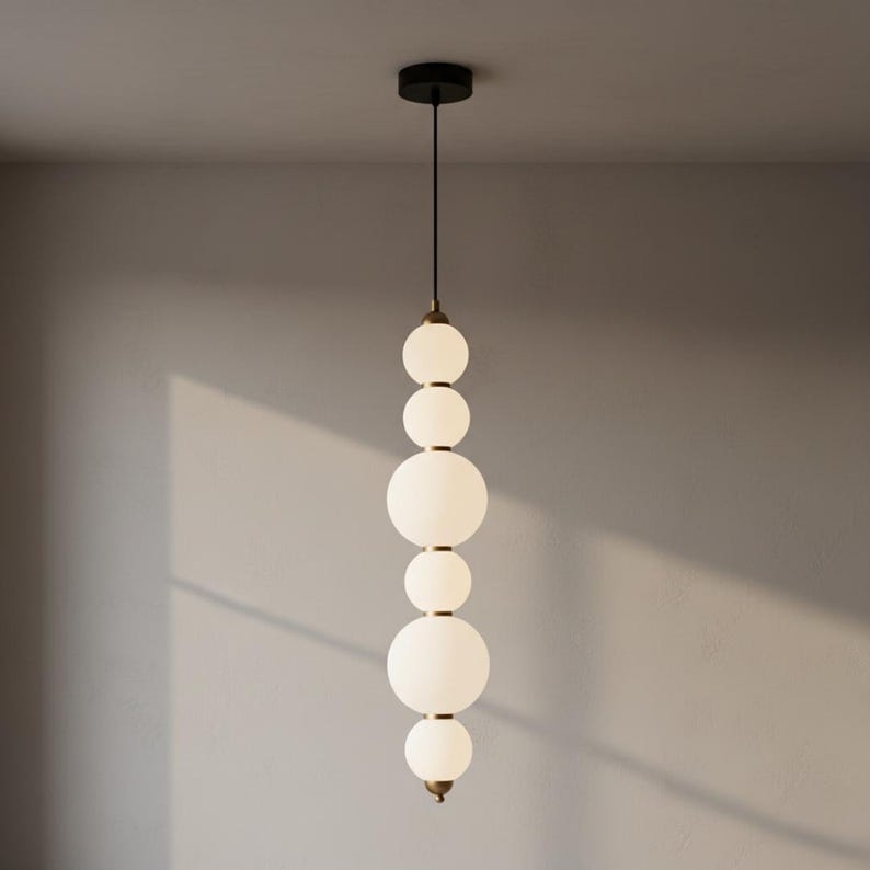 Modern glasglobkrona med trappuppgång, pendellampa för köksö, matsal, entré, stor hängande armatur, modern ljuskrona Model F