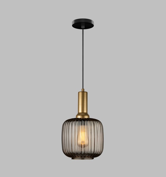 Nordic Ribbed Glass Pendant Light: Smoke Gray Hygge Lighting