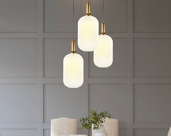 Ribbed Glass Multi Pendant Light: Custom Staircase Lighting