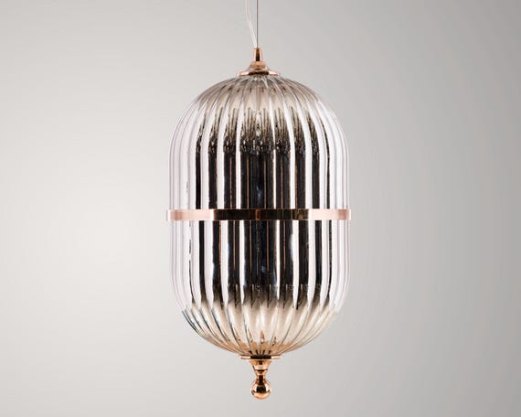 Smoke Gray Ribbed Glass Pendant Light: Nordic Style Chandelier