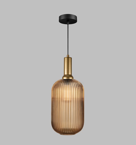 Amber Ribbed Glass Pendant Light: Modern Scandinavian Lighting