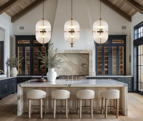 Modern Ribbed Glass Pendant Light: Scandinavian Kitchen Island Chandelier