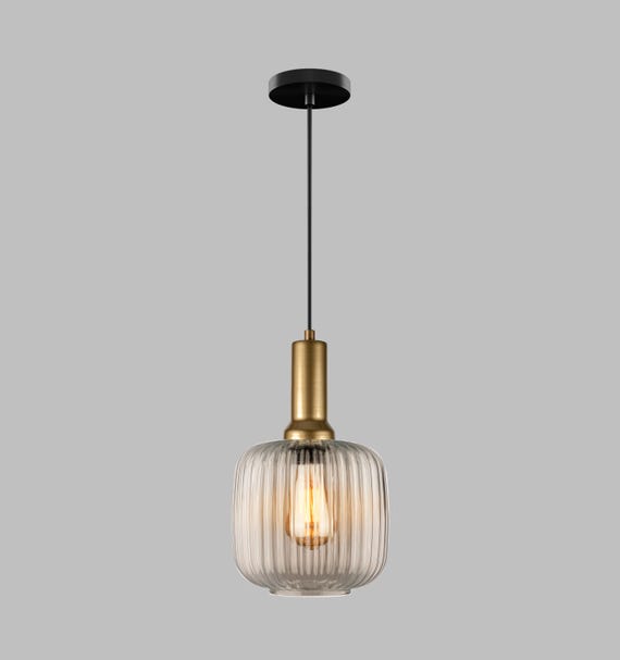Clear Ribbed Glass Pendant Light: Modern Stairwell Chandelier