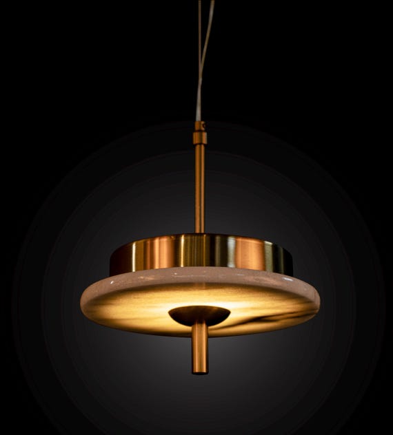 Natural Marble Disc Led Pendant Light, Dining Table & Kitchen Island Lighting, Custom Made Brass Fixture, Marble Heads Lamp Bright Luxury