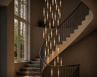 Staircase Chandelier for High Ceilings, Modern Multi Pendant Light, Luxury Entryway Foyer Lighting Fixture