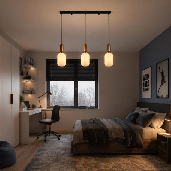 Custom Linear Ribbed  Glass Pendant Light: Modern Cylinder Chandelier