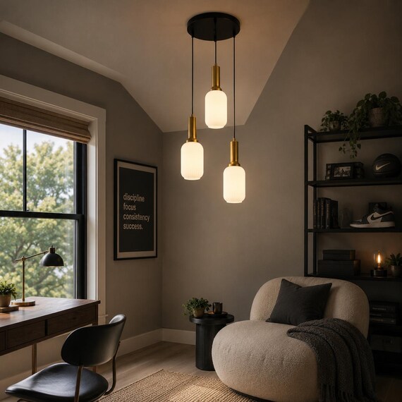 Milk White Ribbed Glass Pendant Light: Modern Livingroom Chandelier