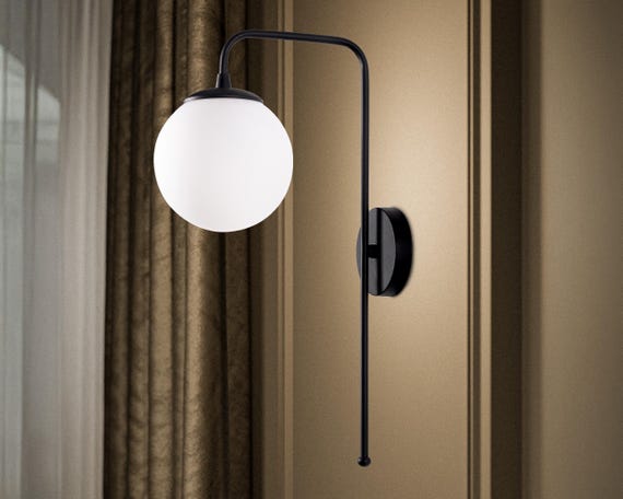 Modern Wall Lamp, Smoker Gray - Amber - White Globe Wall Sconce, Mid-Century Modern Sconce Lamp, Minimal Organic Design, Nordic Style
