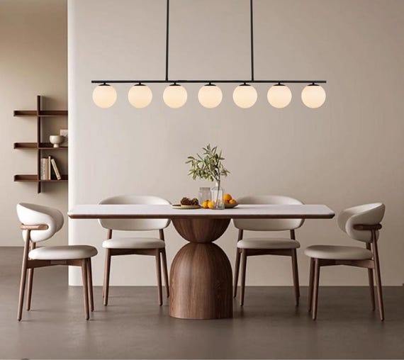 Modern Globe Glass Linear Chandelier: Kitchen Island Dining Room XL Lighting, Adjustable Height