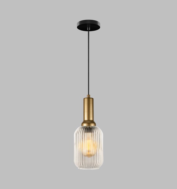 Clear Ribbed Glass Pendant Light: Modern Stairwell Chandelier