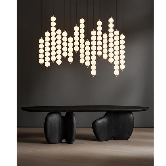 Stacked Globe Chandelier – Modern Opal Glass Pendant for Dining, High Ceilings