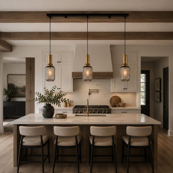 Smoke Gray Glass Pendant Light: Modern Ribbed Lighting, Multi-Light Chandelier