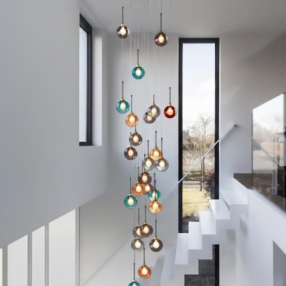 Modern Chandelier Lighting for Staircase Pendant Light, Globe Pendant High Ceiling Lights, Kitchen Island, Entryway Lighting