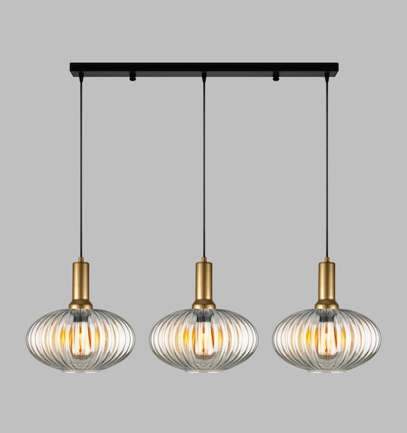 Clear Ribbed Glass Pendant Light: Modern Stairwell Chandelier