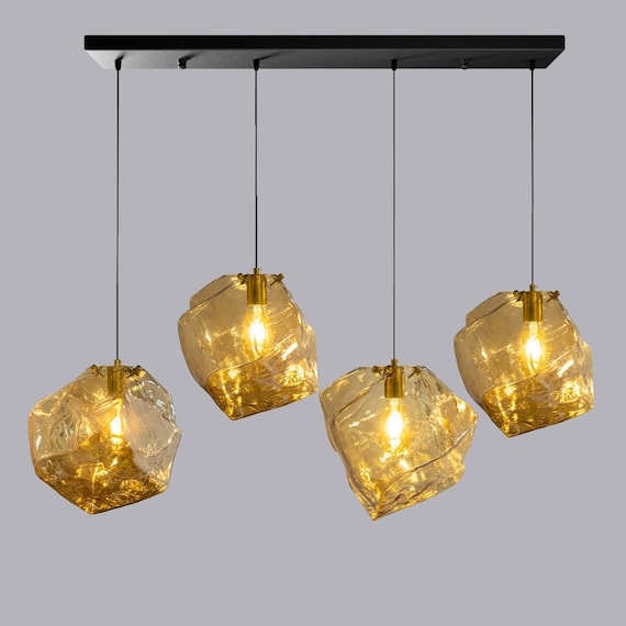 Custom Modern Linear Chandelier Dining Room Lighting, Ice Cube Pendant Ceiling Lights, Kitchen Island Decor Light, Mid Century Light Fixture