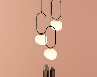 Modern Multi Light Pendant: Opal Glass Globe Stairwell Chandelier