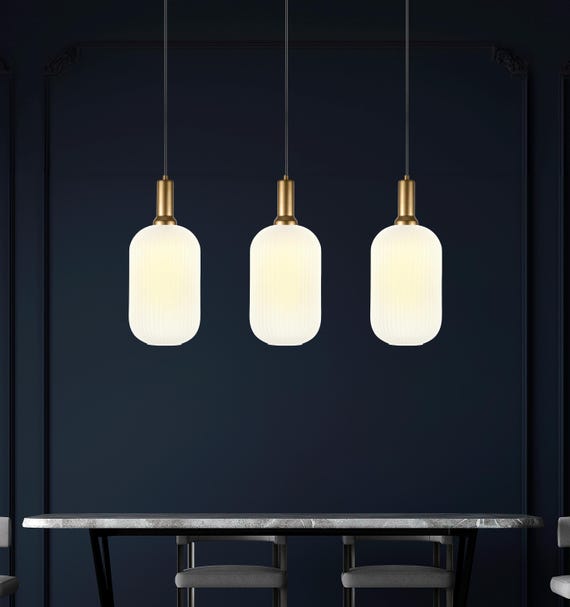 Ribbed Glass Opal White Multi Pendant Lighting Staircase, Custom Ribbed Glass Pendant Lighting, Multi Lighting for Stairwell Long Chandelier