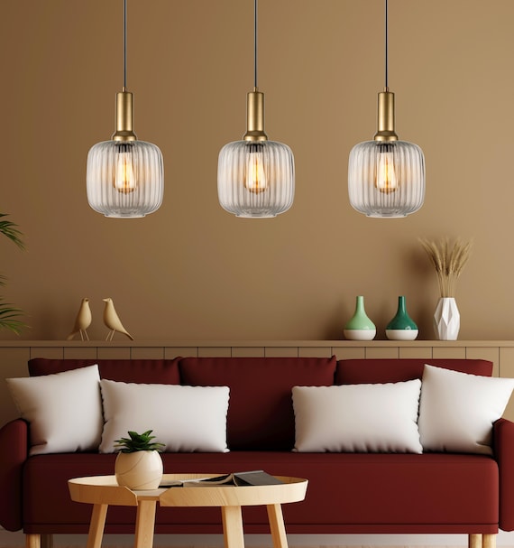 Ribbed Clear Glass Modern Pendant lighting, Custom Ribbed Glass Pendant Lighting, Multi Lighting for Stairwell Long Chandelier