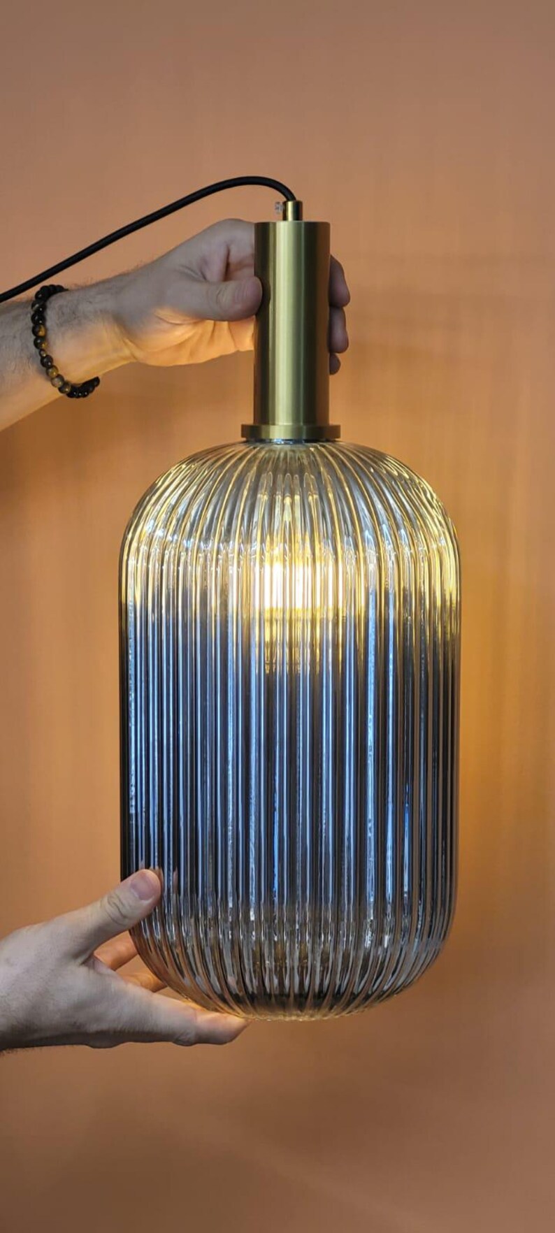 Ribbed Glass Pendant Light: Modern Scandinavian Kitchen Island Lighting ...