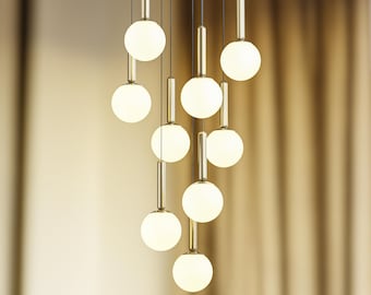 Mid Century Modern Globe Pendant Light: Cluster Chandelier, Adjustable Length