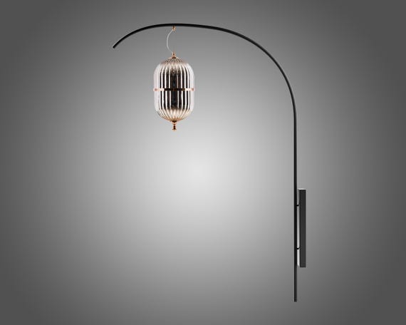 XL Wall Sconce with Smoked Gray Glass Minimalist Wall Sconce, Custom Glass Wall Lamp, XL Wall Lamp, Black-Brass Fixtures, Amber-Clear-Smoky