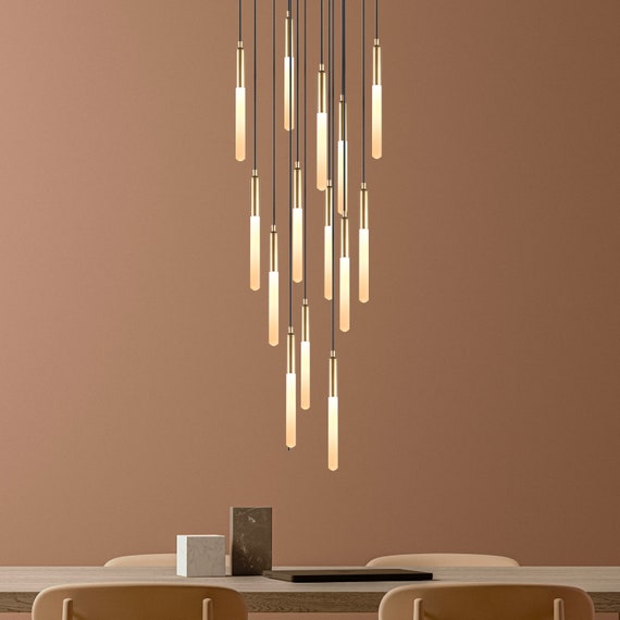 LED Tube Modern Multi Pendant Light for Staircase, Stairwell Chandelier, Slim Tube Pendant Light, 3 Story Pendant Light, Light Fixture