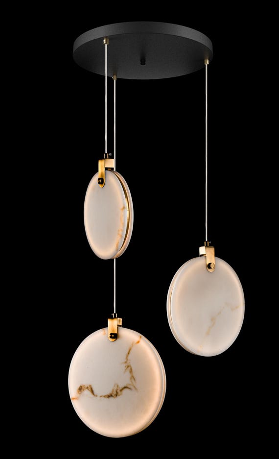 Marble Disk Pendant Light, Dining Table Lighting, Staircase Pendant Light, Stairwell Chandelier, Marble Heads Lamp Bright Luxury