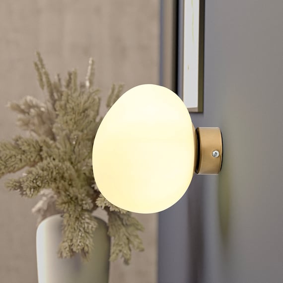 Asymmetrical Glass Egg Globe Wall Sconce: Mid-Century Modern Minimalist Wall Lamp