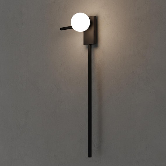 Modern Asymmetrical Opal Globe Wall Sconce – Minimalist Bedside Lighting (Black)